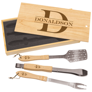 Custom Piece Bbq Set In Wooden Box
