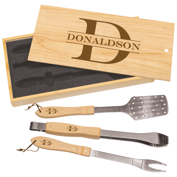 Custom Piece Bbq Set In Wooden Box