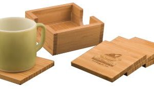 Engraved Bamboo Square Coaster Set With Holder