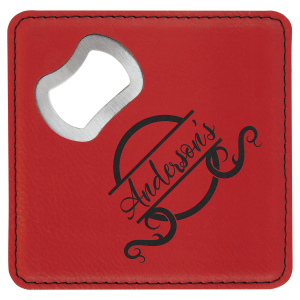 Engraved 4" x 4" SquareLeatherette Bottle Opener Coaster