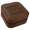 Dark Brown Leatherette Travel Jewelry Box with Tan Lining