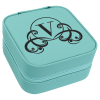Teal Leatherette Travel Jewelry Box with Tan Lining