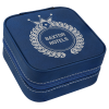 Blue/Silver Leatherette Travel Jewelry Box with Tan Lining