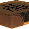Dark Brown Square Laserable Leatherette 6 Coaster Set