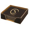 Black/Gold Square Laserable Leatherette 6 Coaster Set
