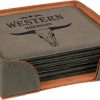 Gray Square Laserable Leatherette 6 Coaster Set