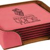 Pink Square Laserable Leatherette 6 Coaster Set