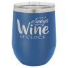 Royal Blue Vacuum Insulated Stemless Wine Tumbler with Lid 12 oz.