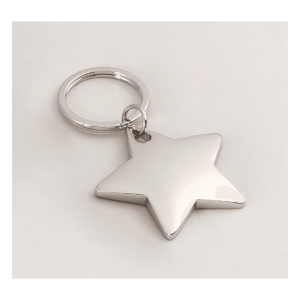 Custom Polished Key Ring With Matte Engravable Insert - 1 7/8" x 3" Polished Silver Star Key Ring