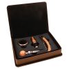 Dark Brown Leatherette 4 Piece Wine Tool Set