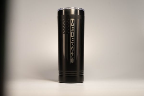 20 BLKPRM COF TMBLR - Veteran Flag (Vertical VETERAN)