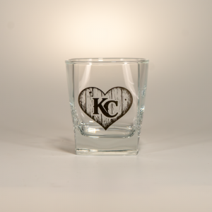KC, At Heart – Engraved Glassware Square Whiskey Glass – 10 oz